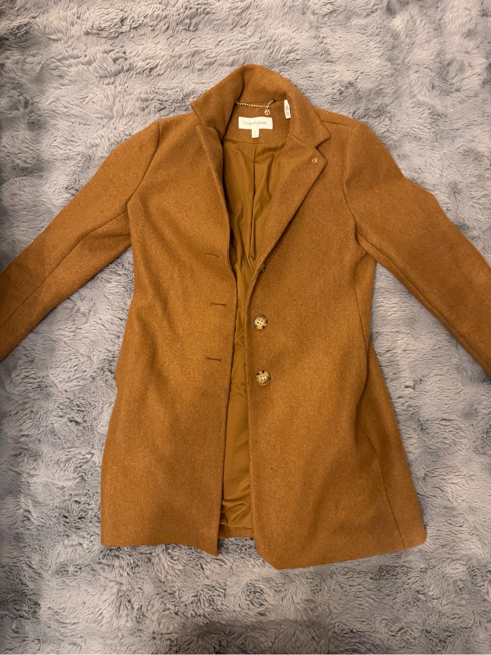 Calvin Klein Women's Camel-Tone Wool Blend Pea Coat
